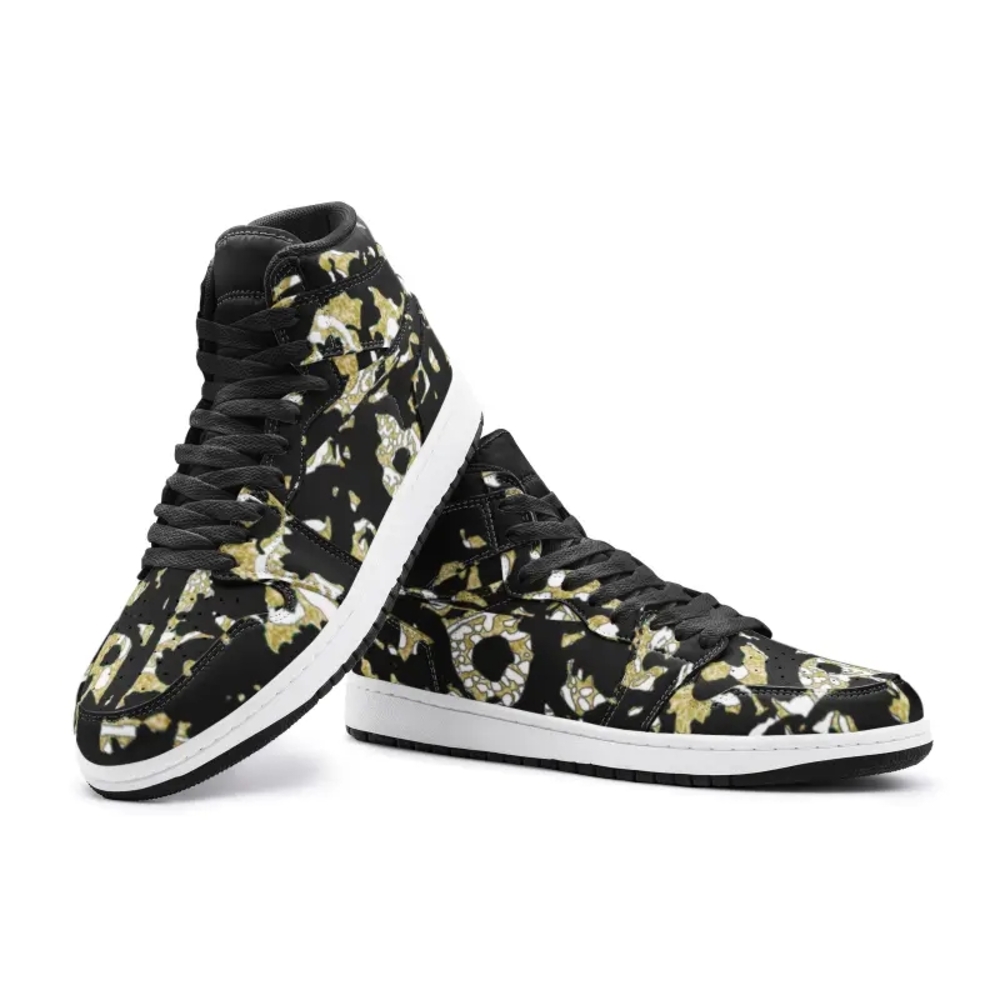 Gold and Black Floral High-Top Sneakers